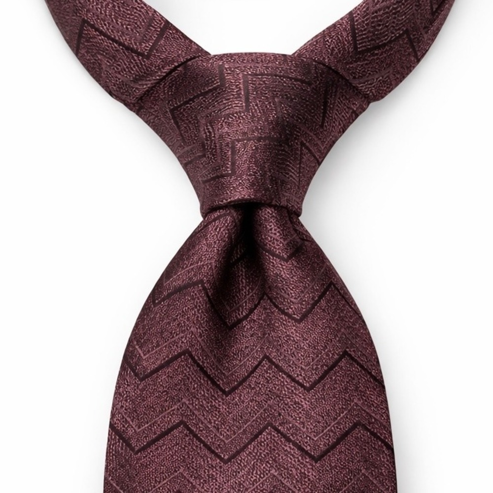 Vintage 90s Chereskin Mens Silk Chevron Necktie Burgundy‎ Textured OS